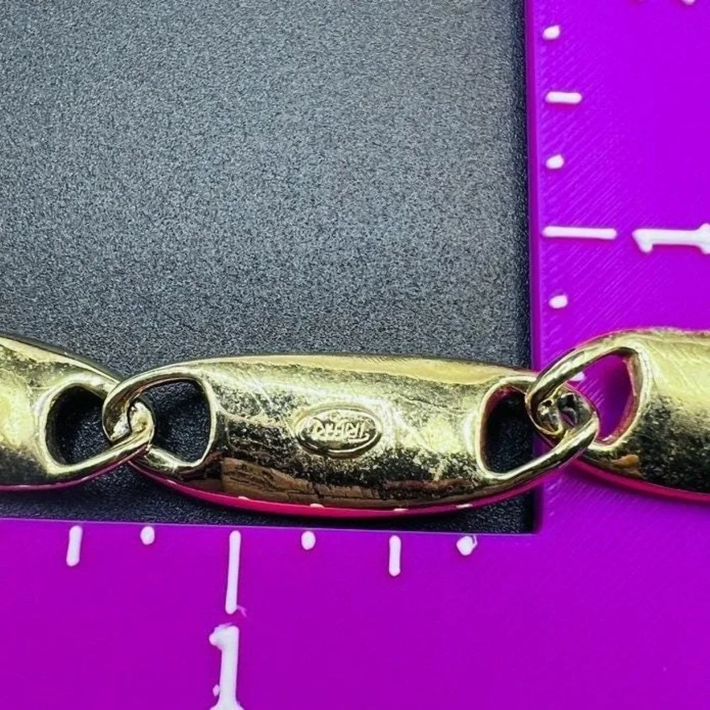 Vintage Trifari Panel Bracelet Enamel Aqua Green Gold Tone Fold‎ Over Clasp